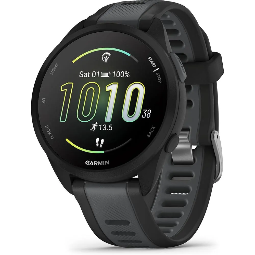 Garmin Forerunner 165 Music Smart Sport Watch, Black   Slate Gray w/ Warranty Bundle