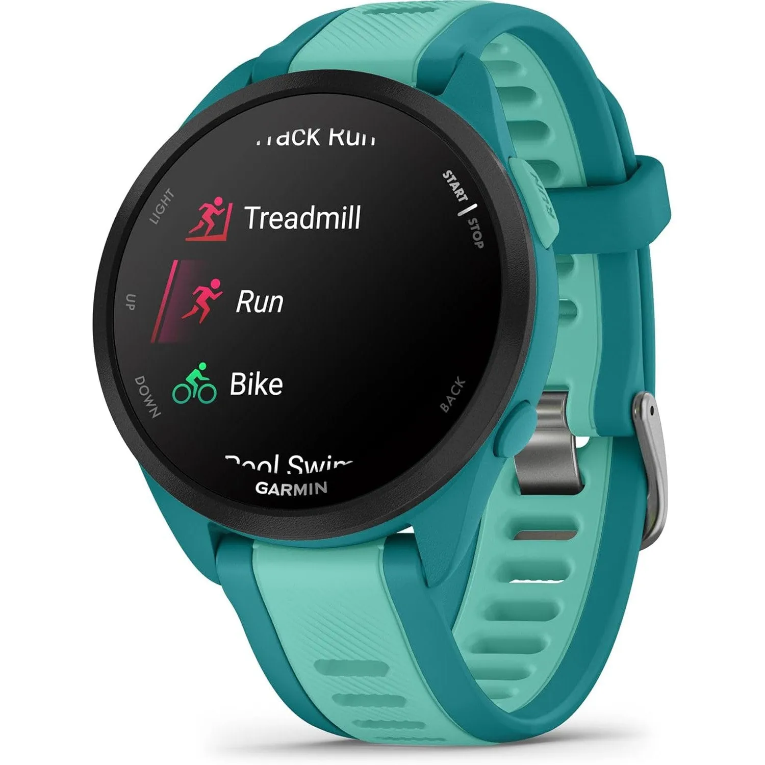 Garmin Forerunner 165 Music Smart Sport Watch Turquoise   Aqua  HRM 200 (M-XL) Bundle