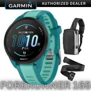 Garmin Forerunner 165 Music Smart Sport Watch Turquoise   Aqua  HRM 200 (M-XL) Bundle