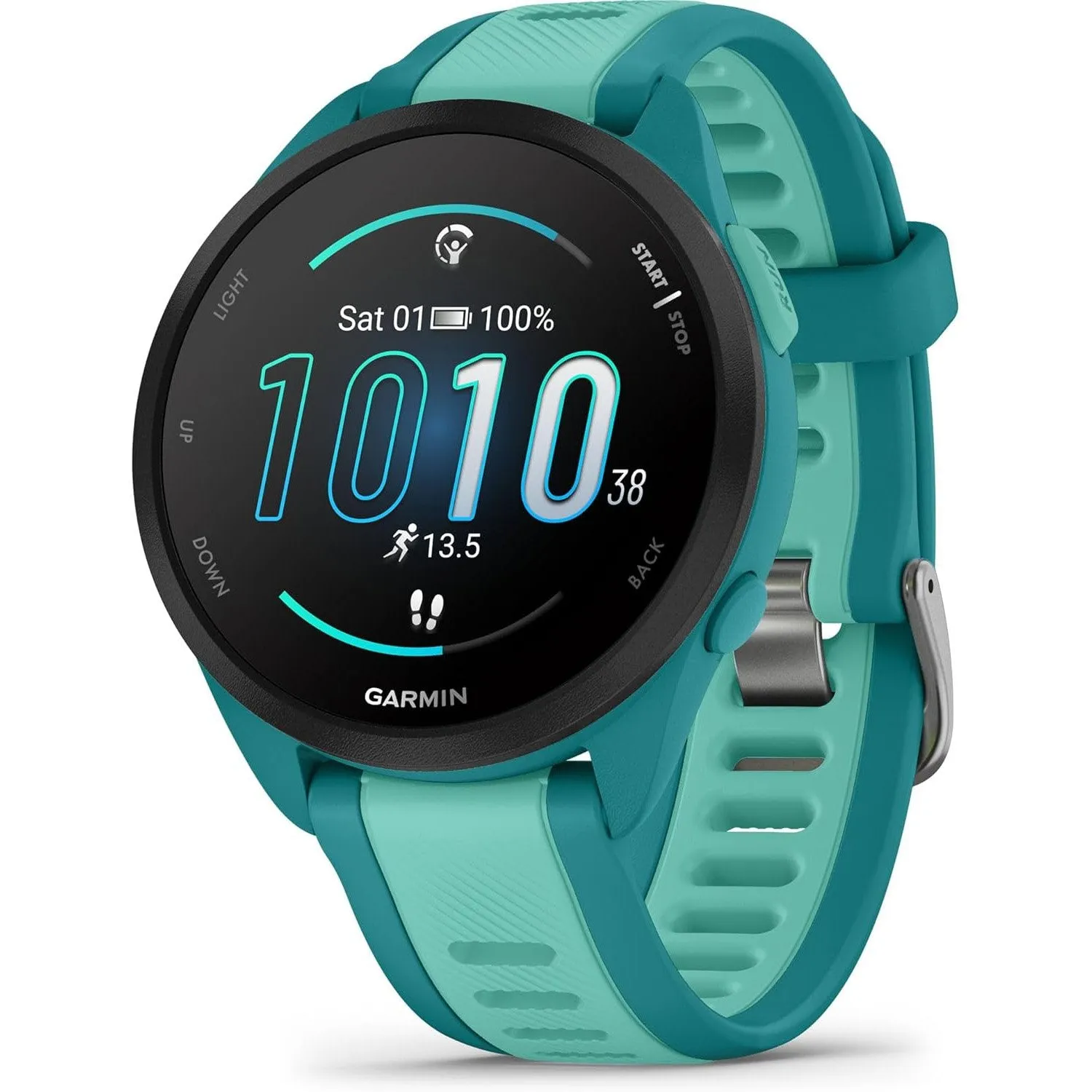 Garmin Forerunner 165 Music Smart Sport Watch Turquoise   Aqua  HRM 200 (M-XL) Bundle