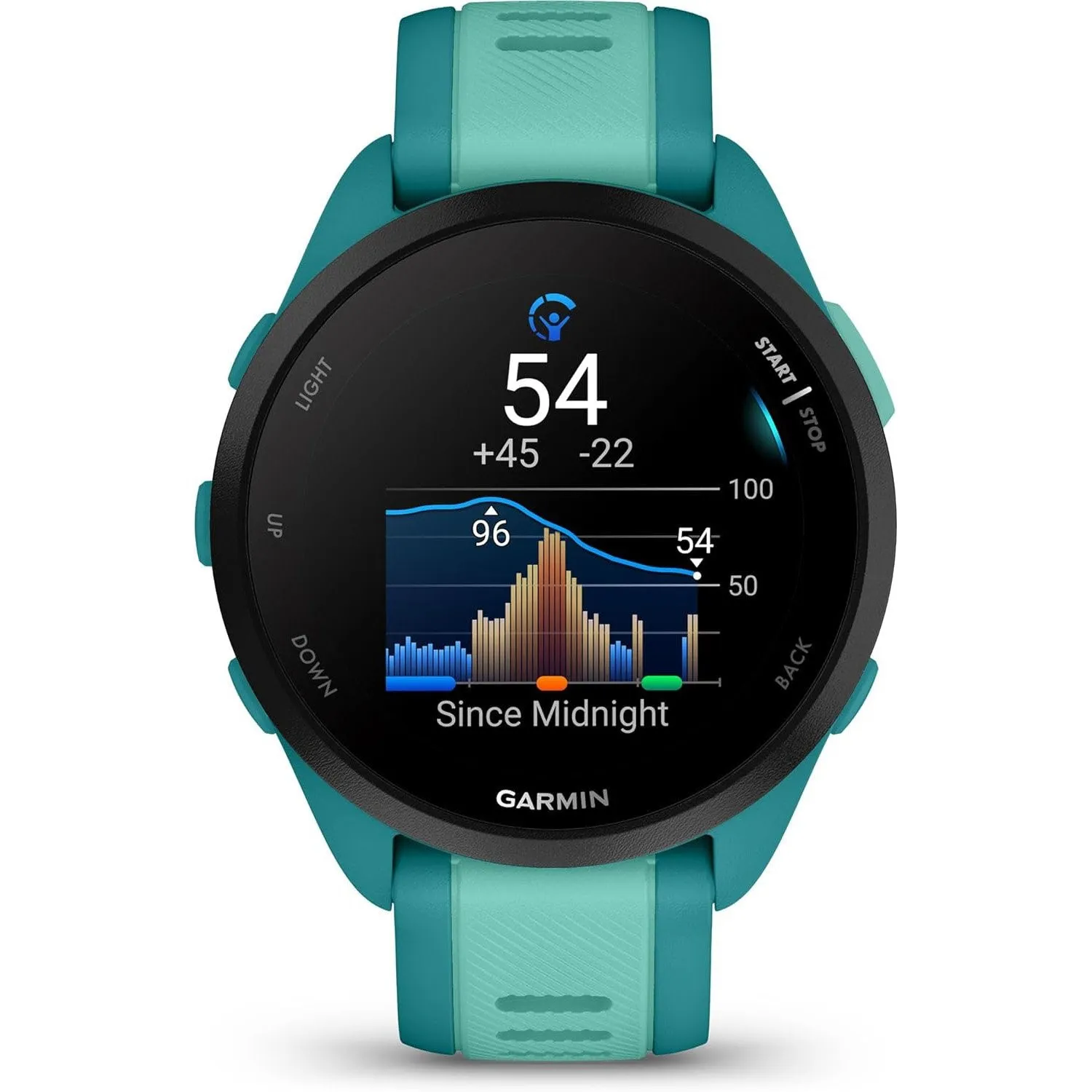 Garmin Forerunner 165 Music Smart Sport Watch Turquoise   Aqua  HRM 200 (M-XL) Bundle