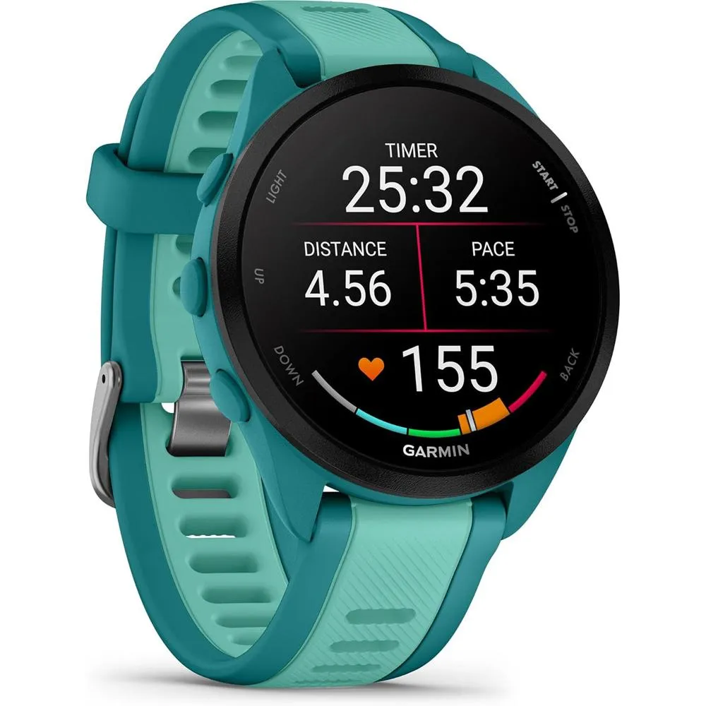 Garmin Forerunner 165 Music Smart Sport Watch, Turquoise  Aqua w/ HRM 200 (M-XL) Bundle