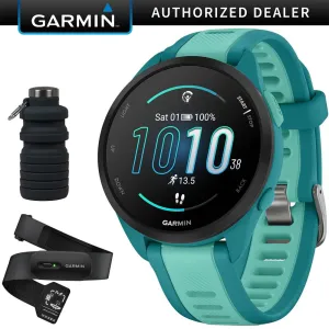 Garmin Forerunner 165 Music Smart Sport Watch, Turquoise  Aqua w/ HRM 200 (M-XL) Bundle