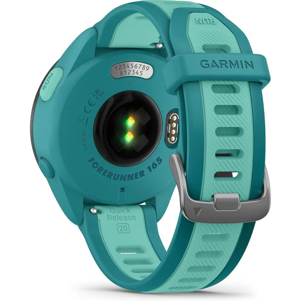 Garmin Forerunner 165 Music Smart Sport Watch, Turquoise  Aqua w/ HRM 200 (M-XL) Bundle