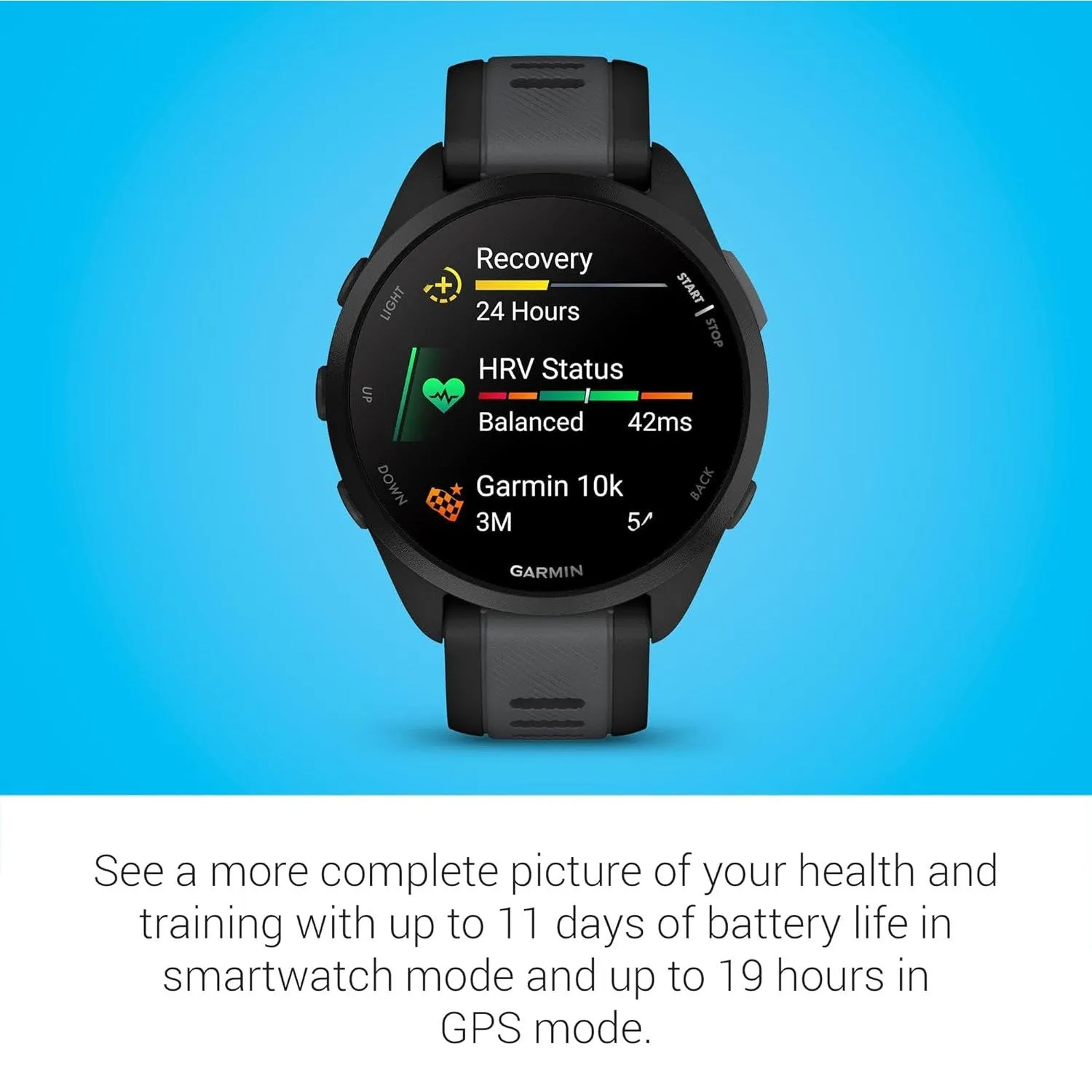 Garmin Forerunner 165 Smart Sport Watch in Black   Slate Gray   HRM 200 (XS-S) Bundle