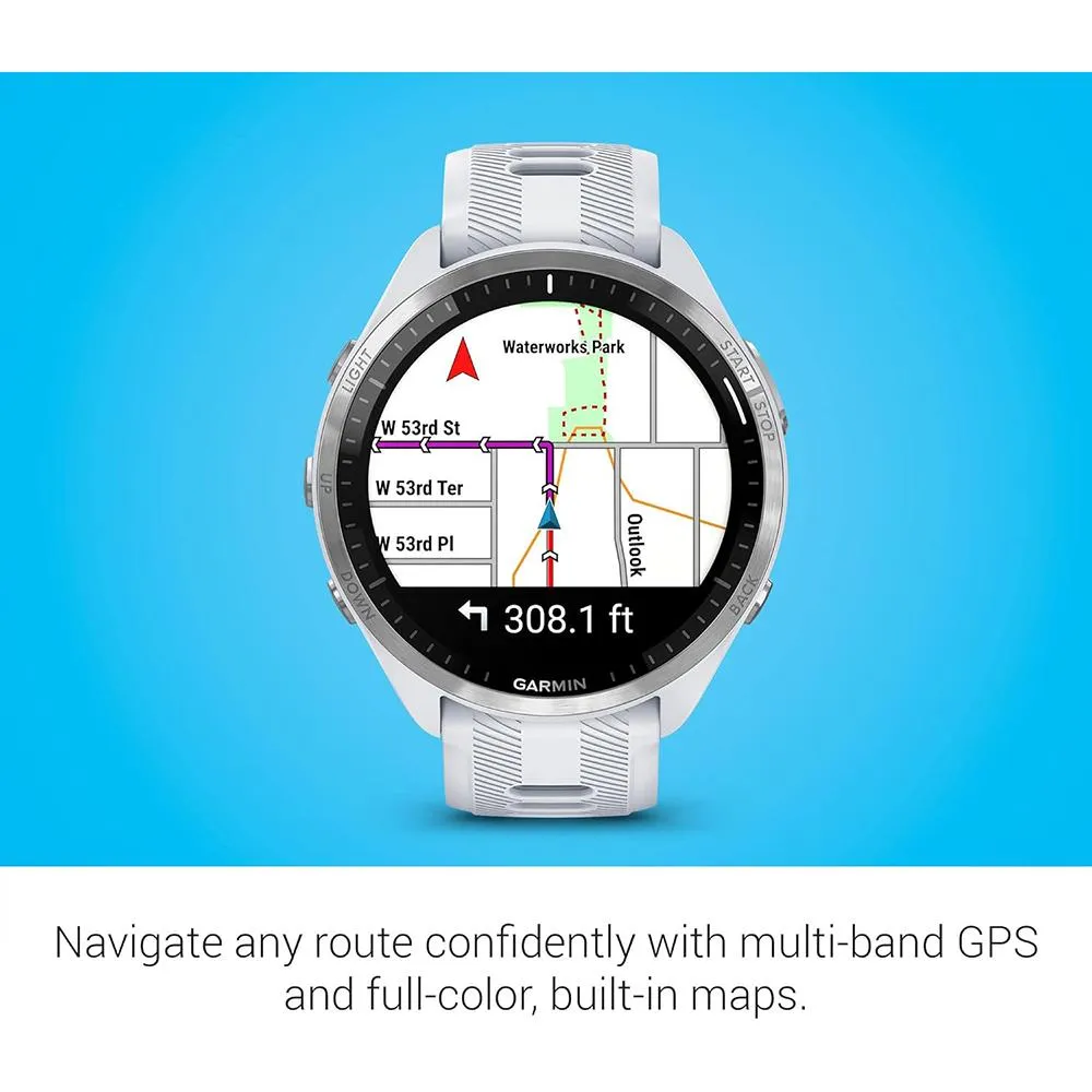 Garmin Forerunner 965 Running Smartwatch Whitestone and Gray   Charging Bundle
