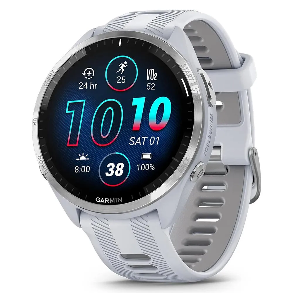 Garmin Forerunner 965 Running Smartwatch Whitestone and Gray   Charging Bundle
