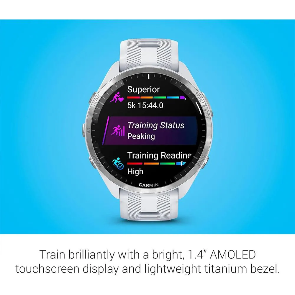Garmin Forerunner 965 Running Smartwatch Whitestone and Gray   Charging Bundle