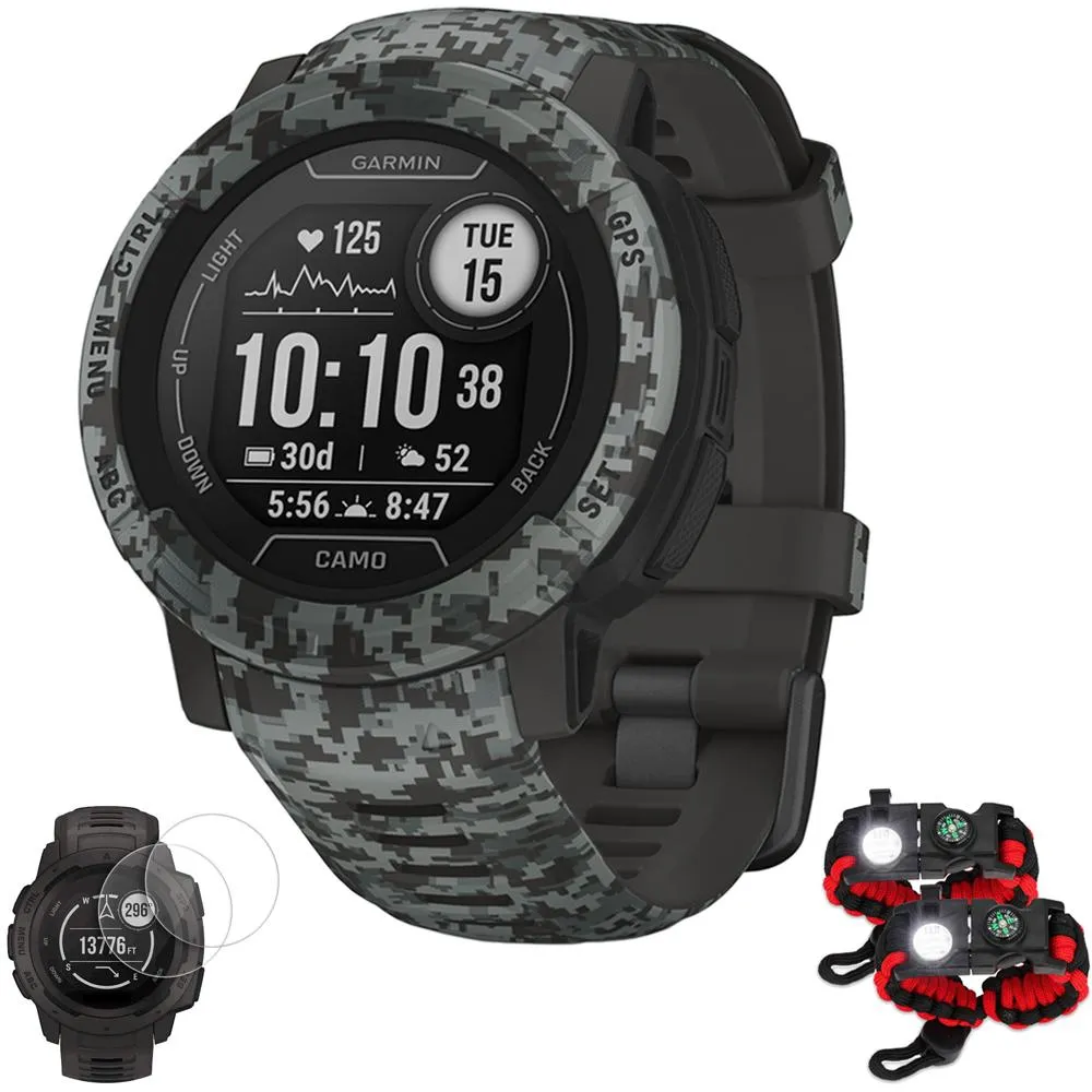 Garmin Instinct 2 Camo Edition GPS Smartwatch/Fitness Tracker   Accessories Bundle