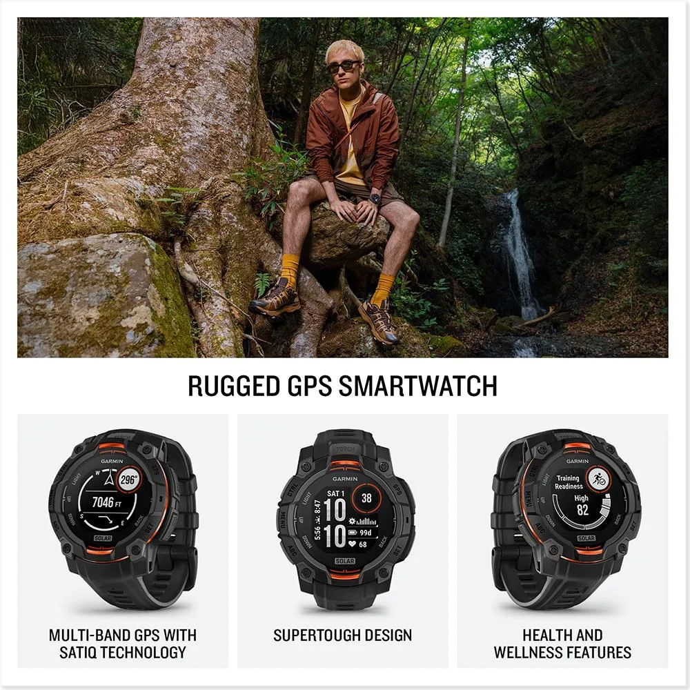Garmin Instinct 3 - 45 mm Outdoor GPS Smartwatch, SOLAR, Black with Black Band