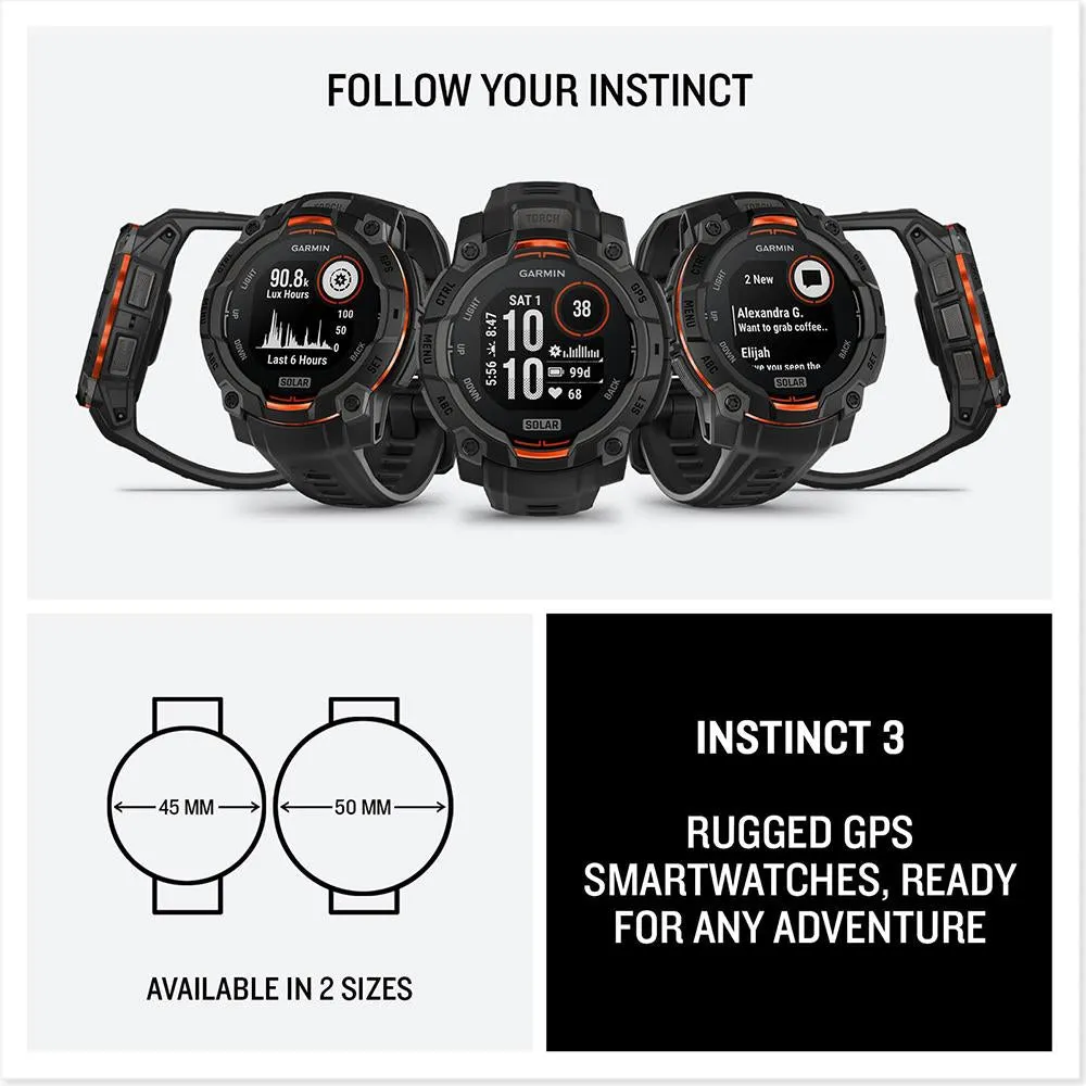 Garmin Instinct 3 - 45 mm Outdoor GPS Smartwatch, SOLAR, Black with Black Band