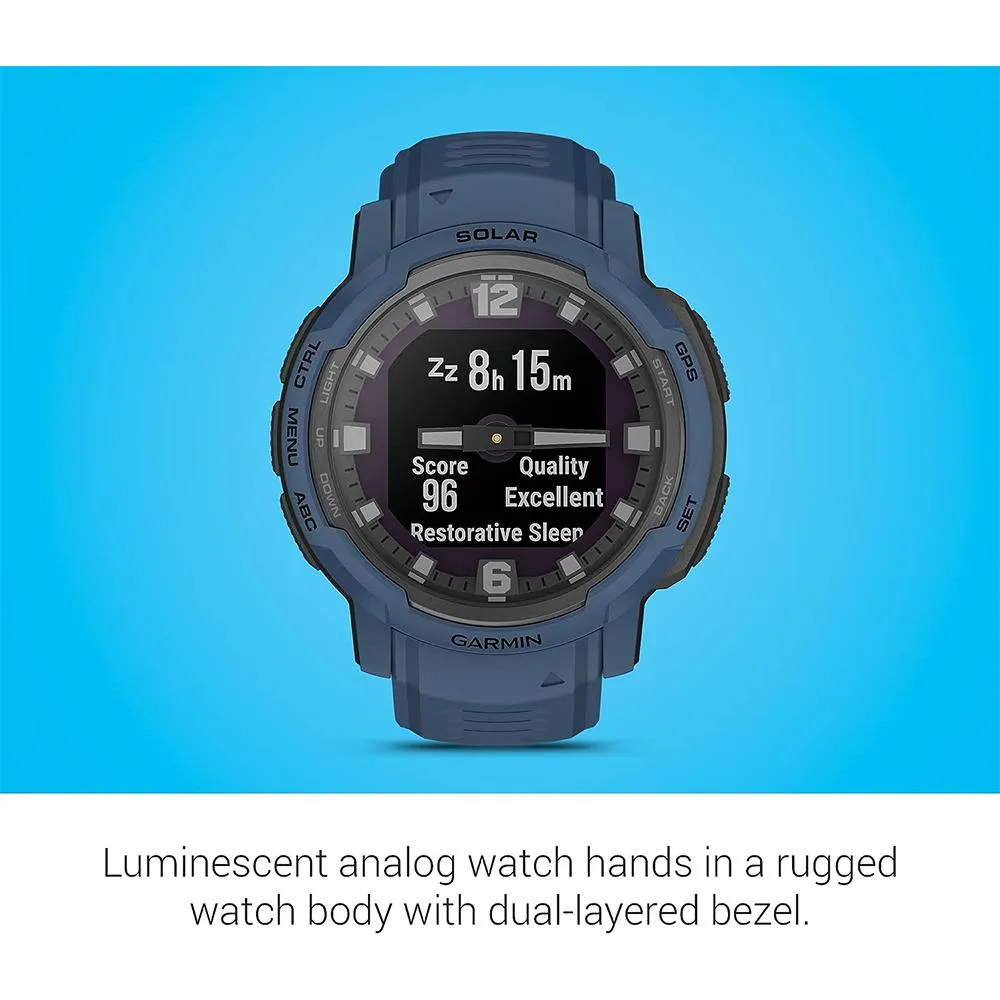 Garmin Instinct Crossover Solar Rugged Hybrid Smartwatch Blue   2 Year Warranty