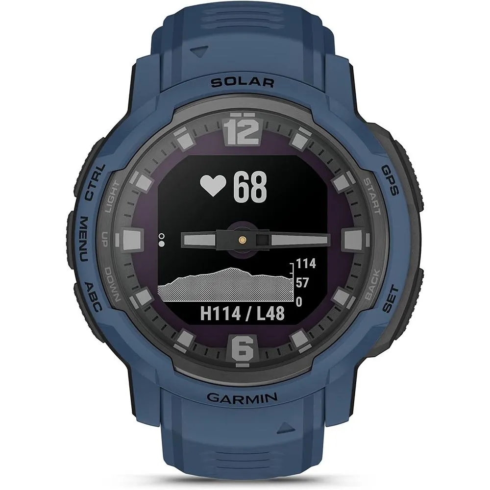 Garmin Instinct Crossover Solar Rugged Hybrid Smartwatch Blue   2 Year Warranty