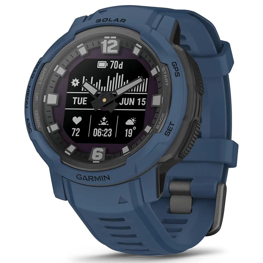 Garmin Instinct Crossover Solar Rugged Hybrid Smartwatch Blue   2 Year Warranty