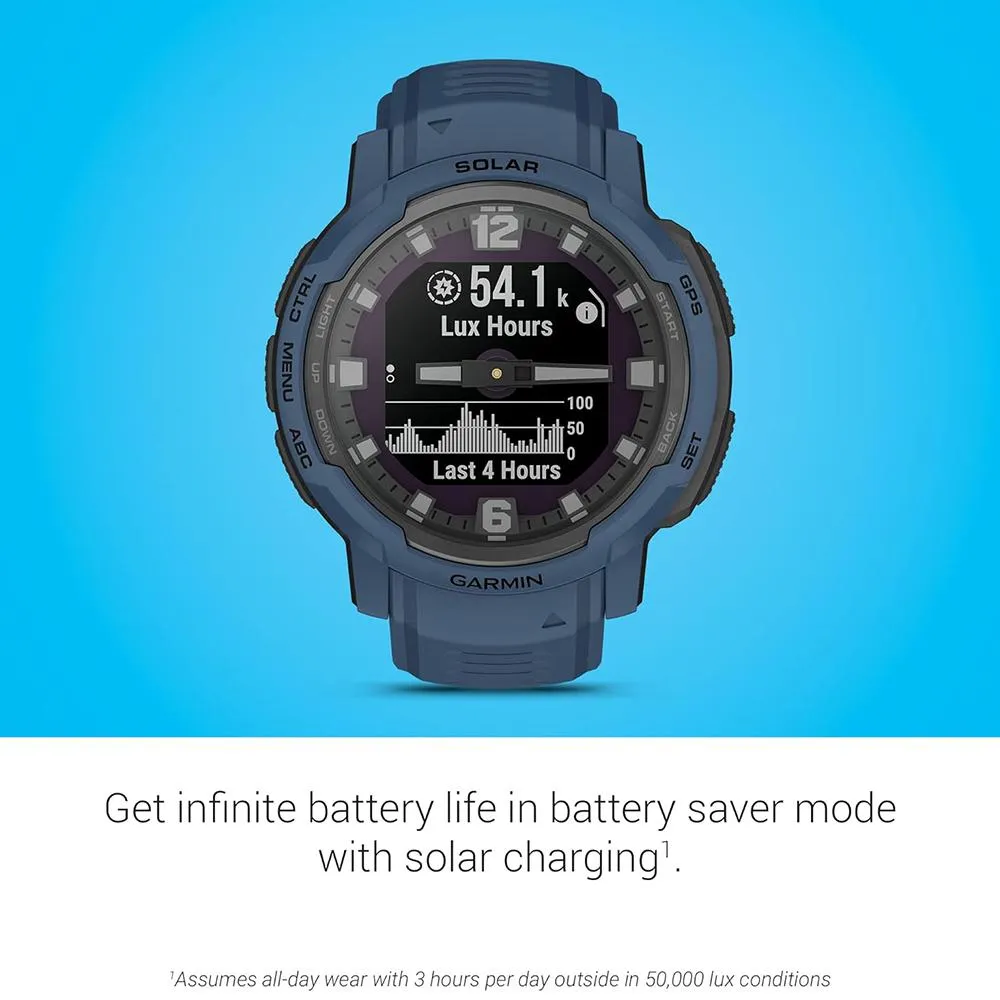 Garmin Instinct Crossover Solar Rugged Hybrid Smartwatch Blue   2 Year Warranty