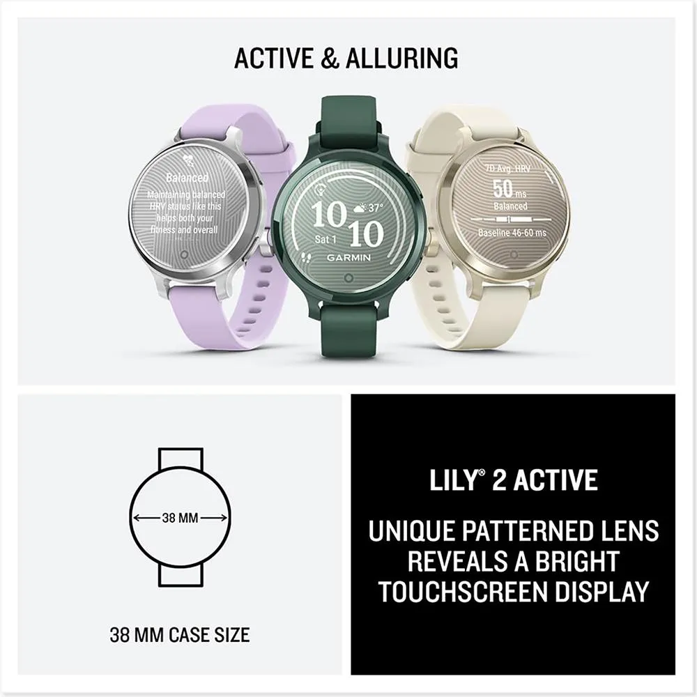 Garmin Lily 2 Active Smartwatch Green with Green Silicone Band   Towel and Light