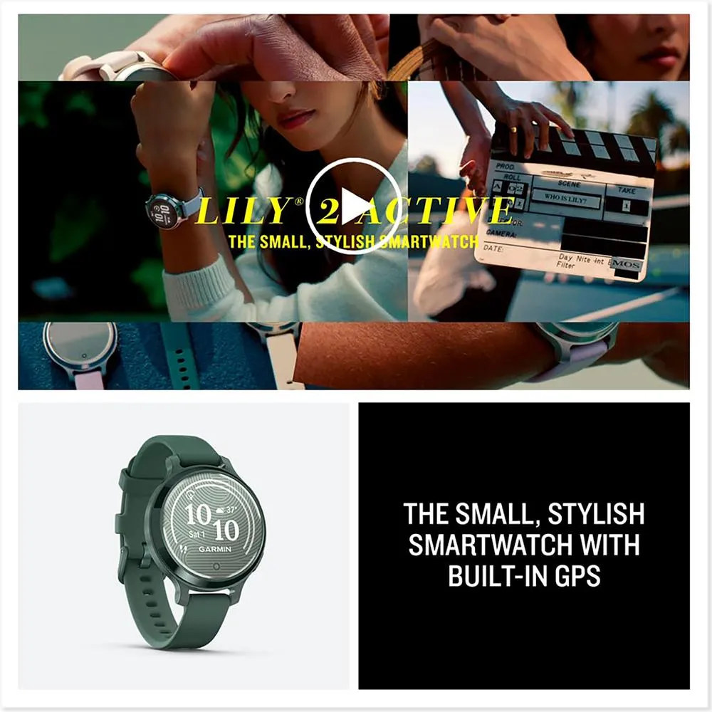 Garmin Lily 2 Active Smartwatch Green with Green Silicone Band   Towel and Light