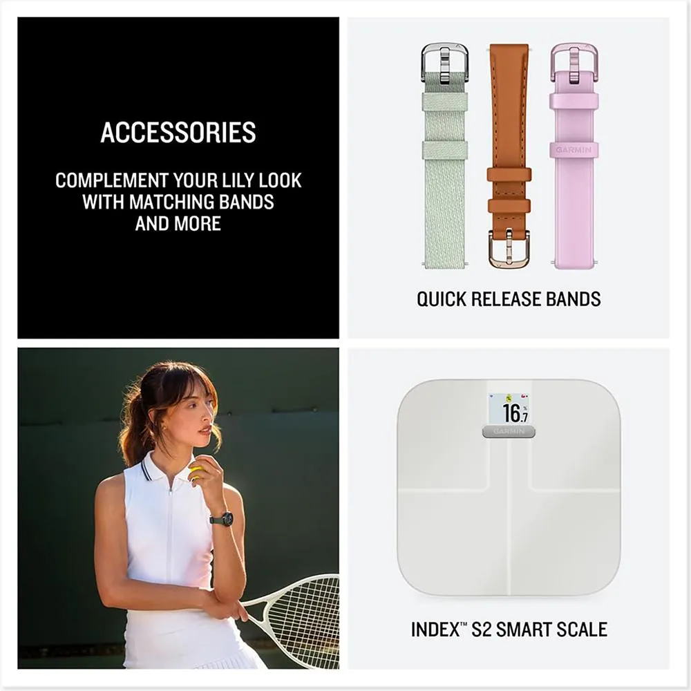 Garmin Lily 2 Active Smartwatch Green with Green Silicone Band   Towel and Light