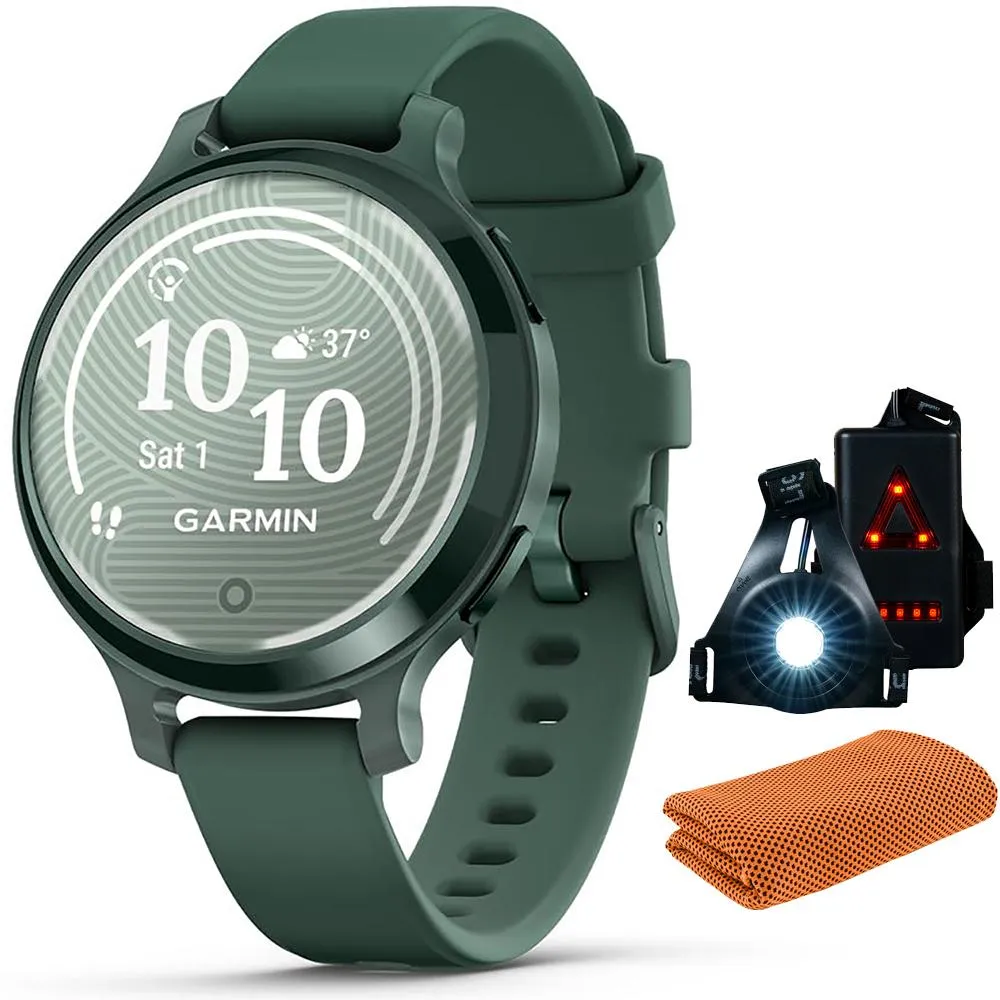 Garmin Lily 2 Active Smartwatch Green with Green Silicone Band   Towel and Light