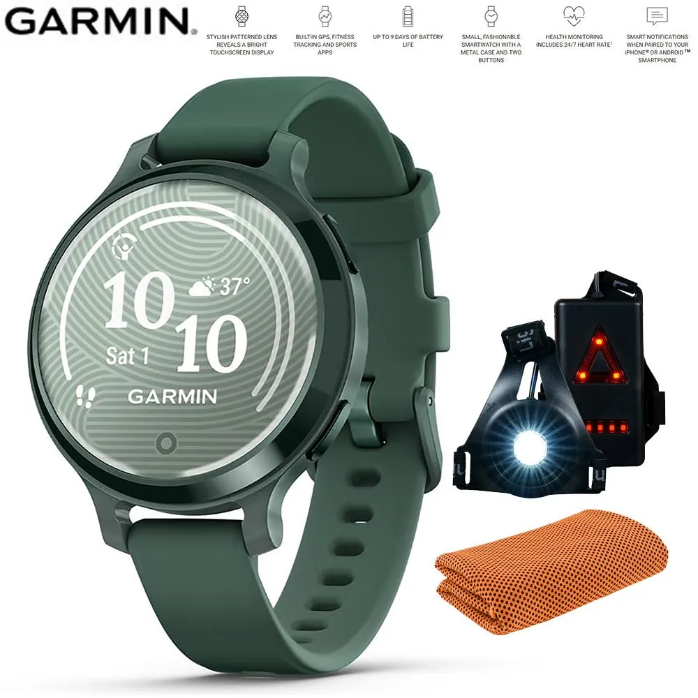 Garmin Lily 2 Active Smartwatch Green with Green Silicone Band   Towel and Light