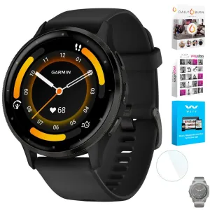 Garmin Venu 3 Fitness GPS Smartwatch Steel Bezel w/ Black Case   Accessories Bundle
