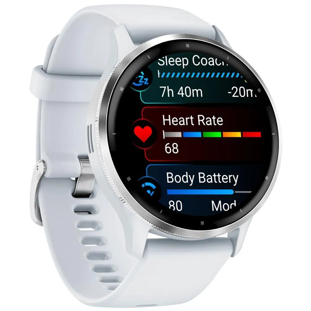 Garmin Venu 3 GPS Smartwatch Silver Steel Bezel w/ Whitestone Case  Accessories Kit