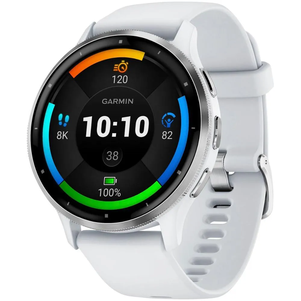 Garmin Venu 3 GPS Smartwatch Silver Steel Bezel w/ Whitestone Case  Accessories Kit