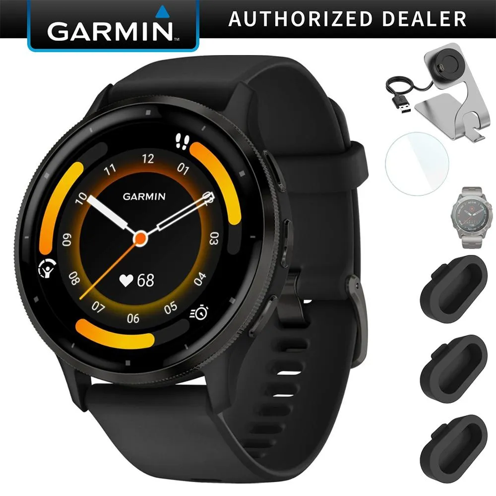 Garmin Venu 3 Health and Fitness GPS Smartwatch (45mm)   Charging Doc   Dust Cover