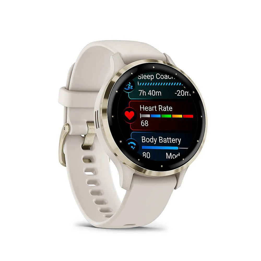 Garmin Venu 3S Fitness GPS Smartwatch Gold Steel Bezel w/ Ivory Case   Warranty Kit