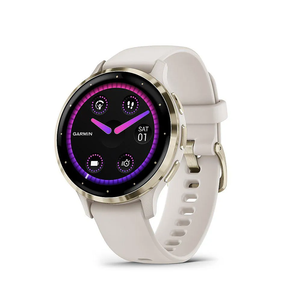 Garmin Venu 3S Fitness GPS Smartwatch Gold Steel Bezel w/ Ivory Case   Warranty Kit