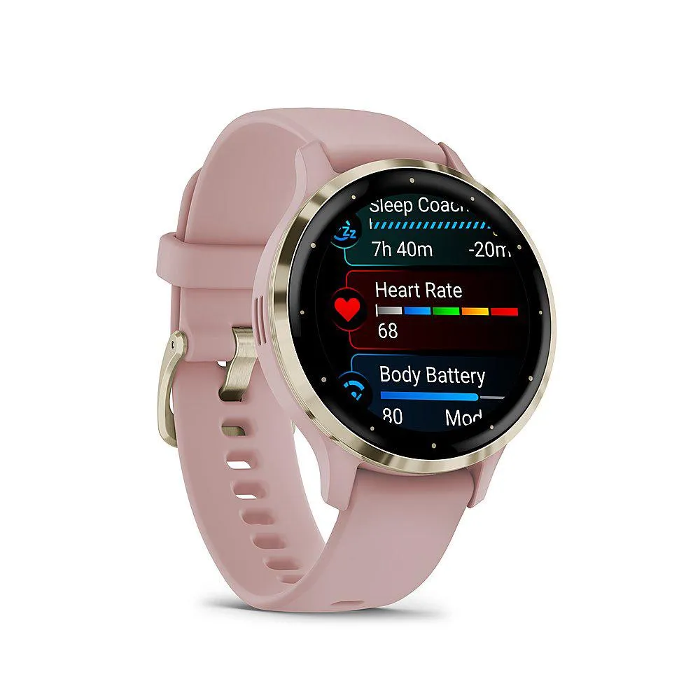 Garmin Venu 3S GPS Smartwatch Gold Steel Bezel w/ Dust Rose Case   Warranty Kit