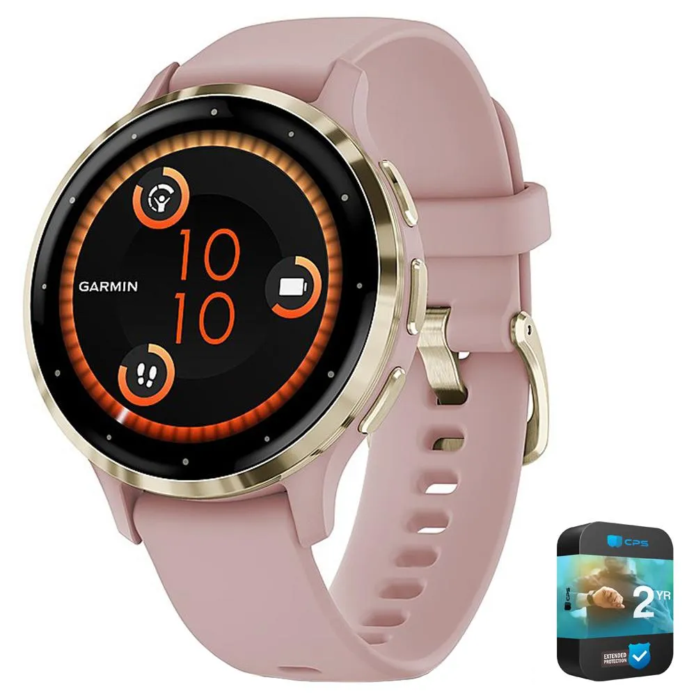 Garmin Venu 3S GPS Smartwatch Gold Steel Bezel w/ Dust Rose Case   Warranty Kit