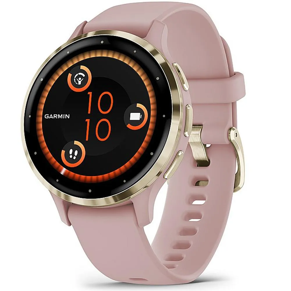 Garmin Venu 3S GPS Smartwatch Gold Steel Bezel w/ Dust Rose Case   Warranty Kit