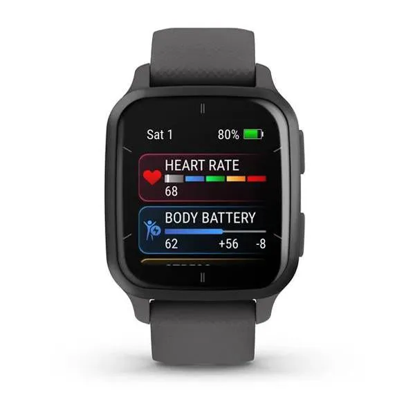 Garmin Venu Sq 2 GPS Smartwatch, Slate Bezel with Shadow Gray Case and Silicone Band
