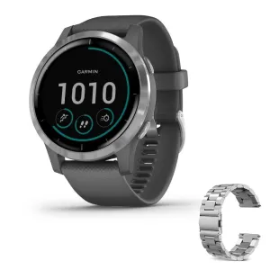Garmin Vivoactive 4 Smartwatch (Gray/Stainless) 010-02174-01 w/ Additional Metal Band