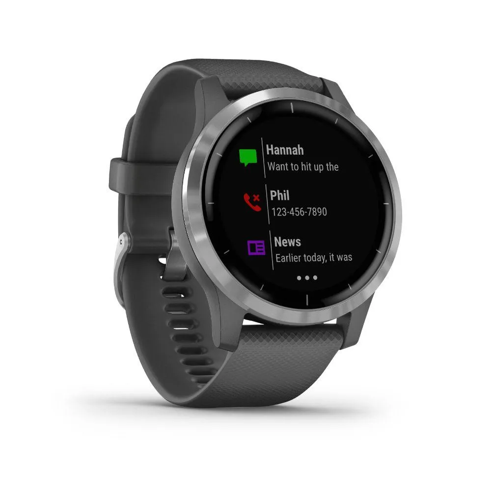Garmin Vivoactive 4 Smartwatch (Gray/Stainless) 010-02174-01 w/ Additional Metal Band