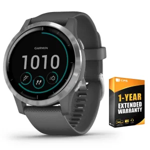 Garmin Vivoactive 4 Smartwatch Shadow Gray/Stainless   1 Year Extended Warranty