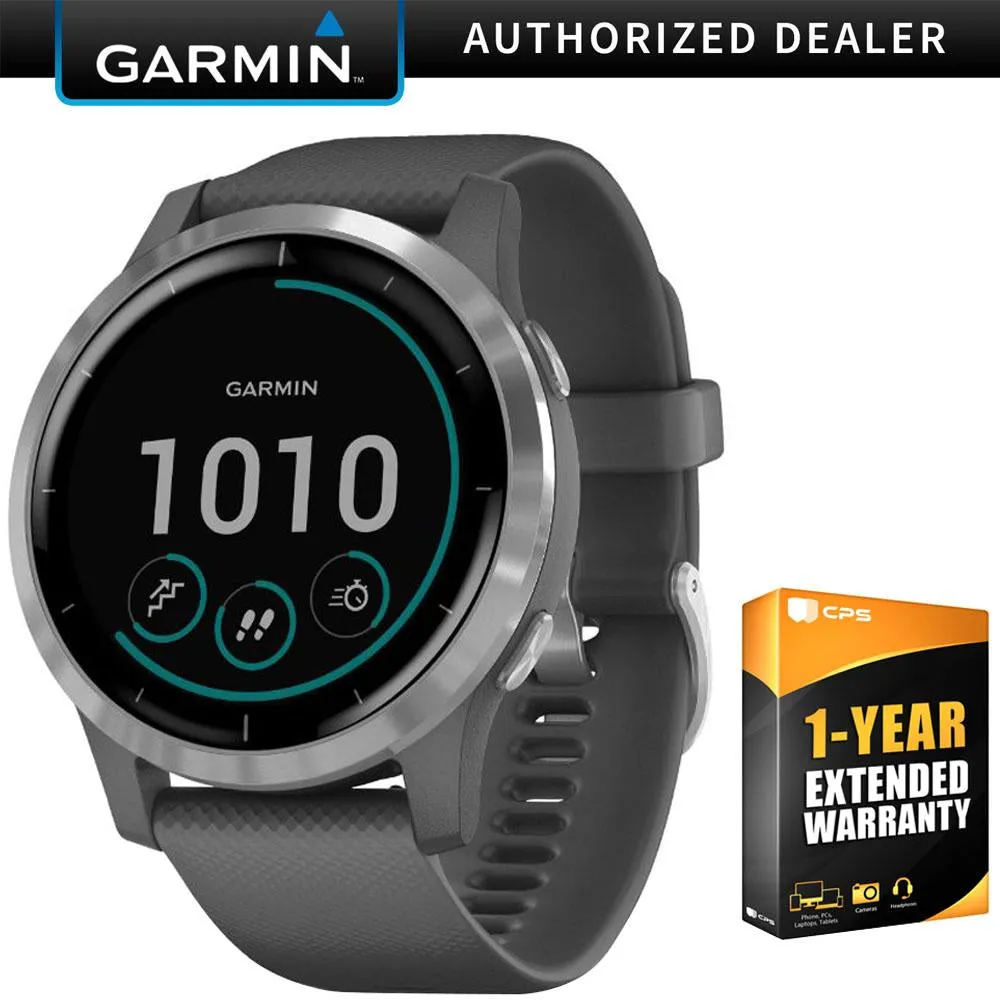 Garmin Vivoactive 4 Smartwatch Shadow Gray/Stainless   1 Year Extended Warranty