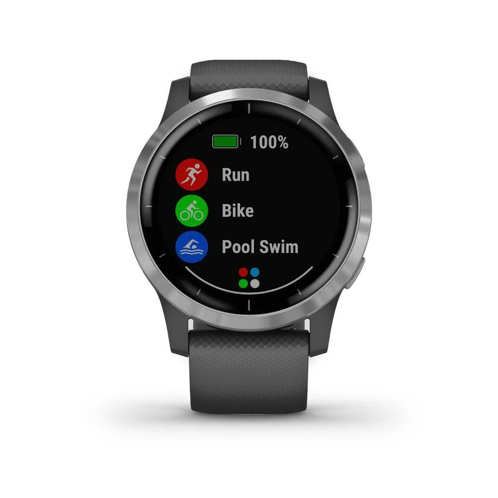 Garmin Vivoactive 4 Smartwatch Shadow Gray/Stainless   1 Year Extended Warranty
