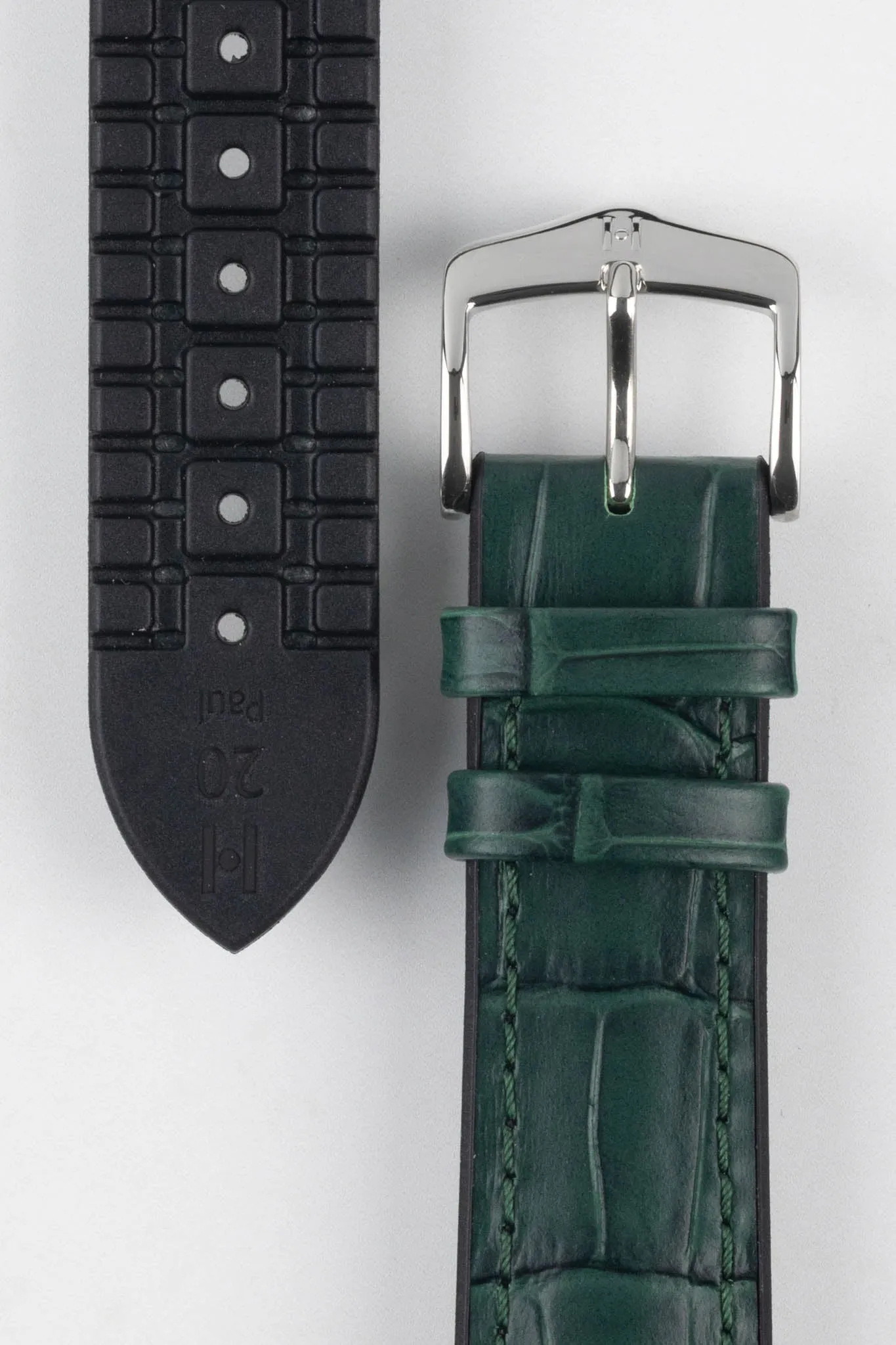 Hirsch PAUL Alligator Embossed Performance Watch Strap in GREEN
