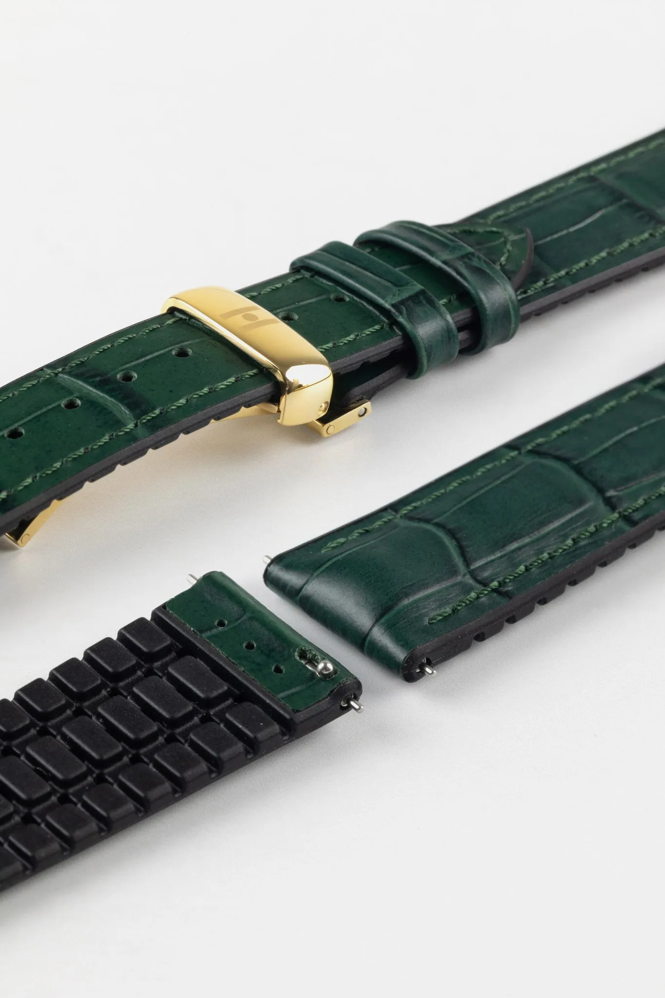 Hirsch PAUL Alligator Embossed Performance Watch Strap in GREEN