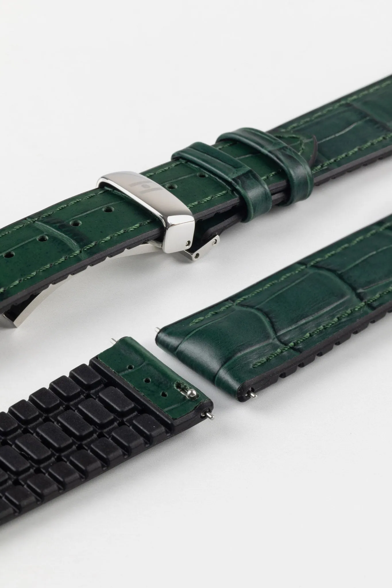 Hirsch PAUL Alligator Embossed Performance Watch Strap in GREEN