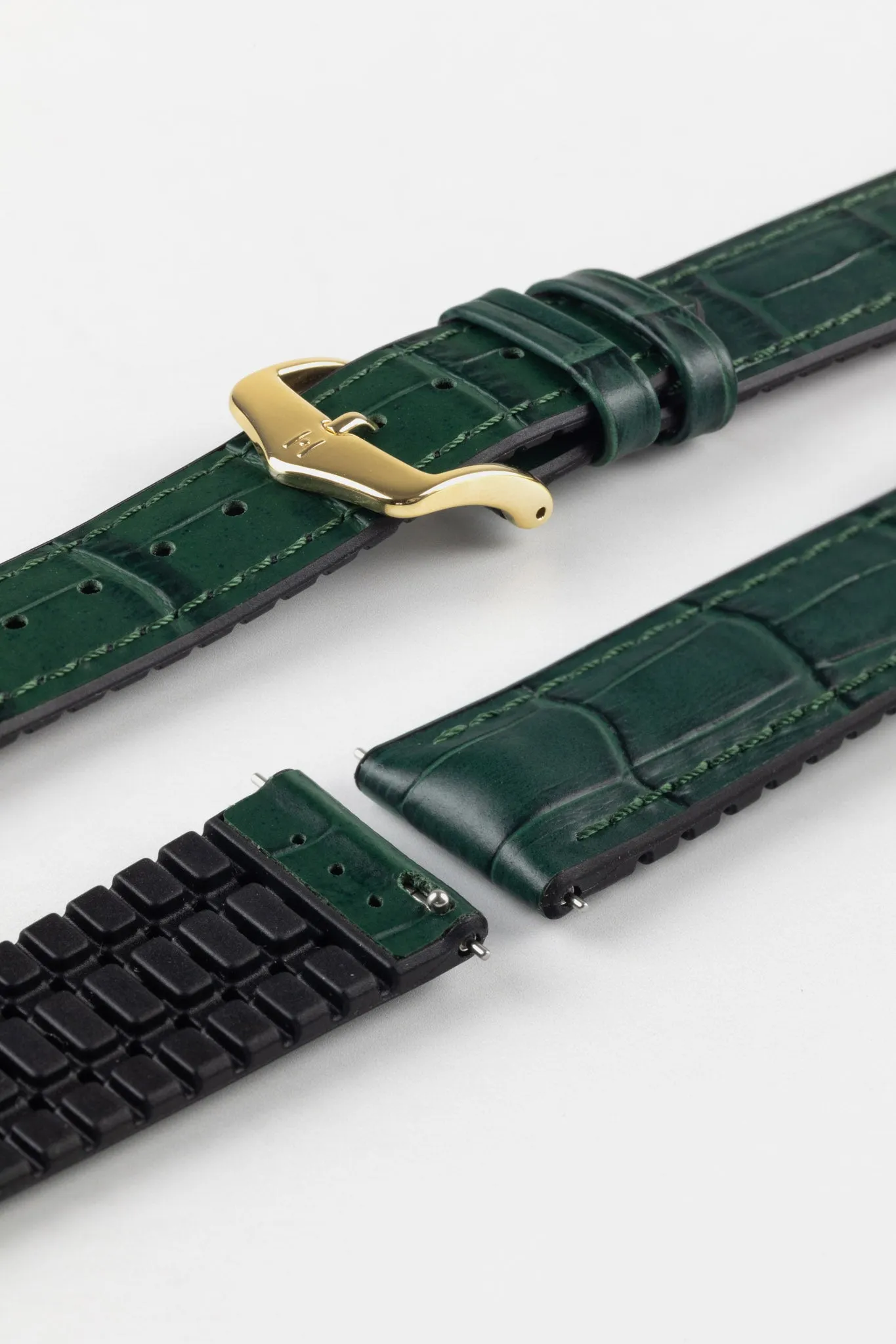 Hirsch PAUL Alligator Embossed Performance Watch Strap in GREEN
