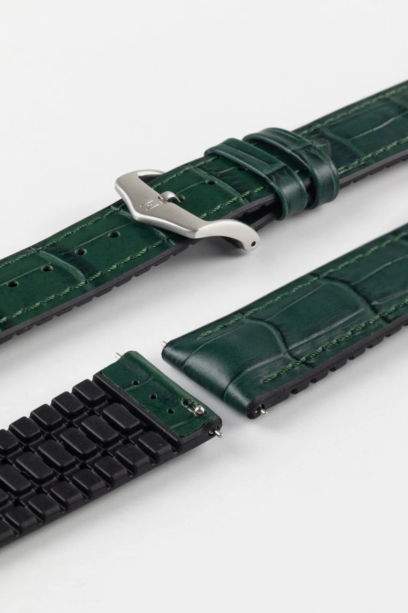 Hirsch PAUL Alligator Embossed Performance Watch Strap in GREEN
