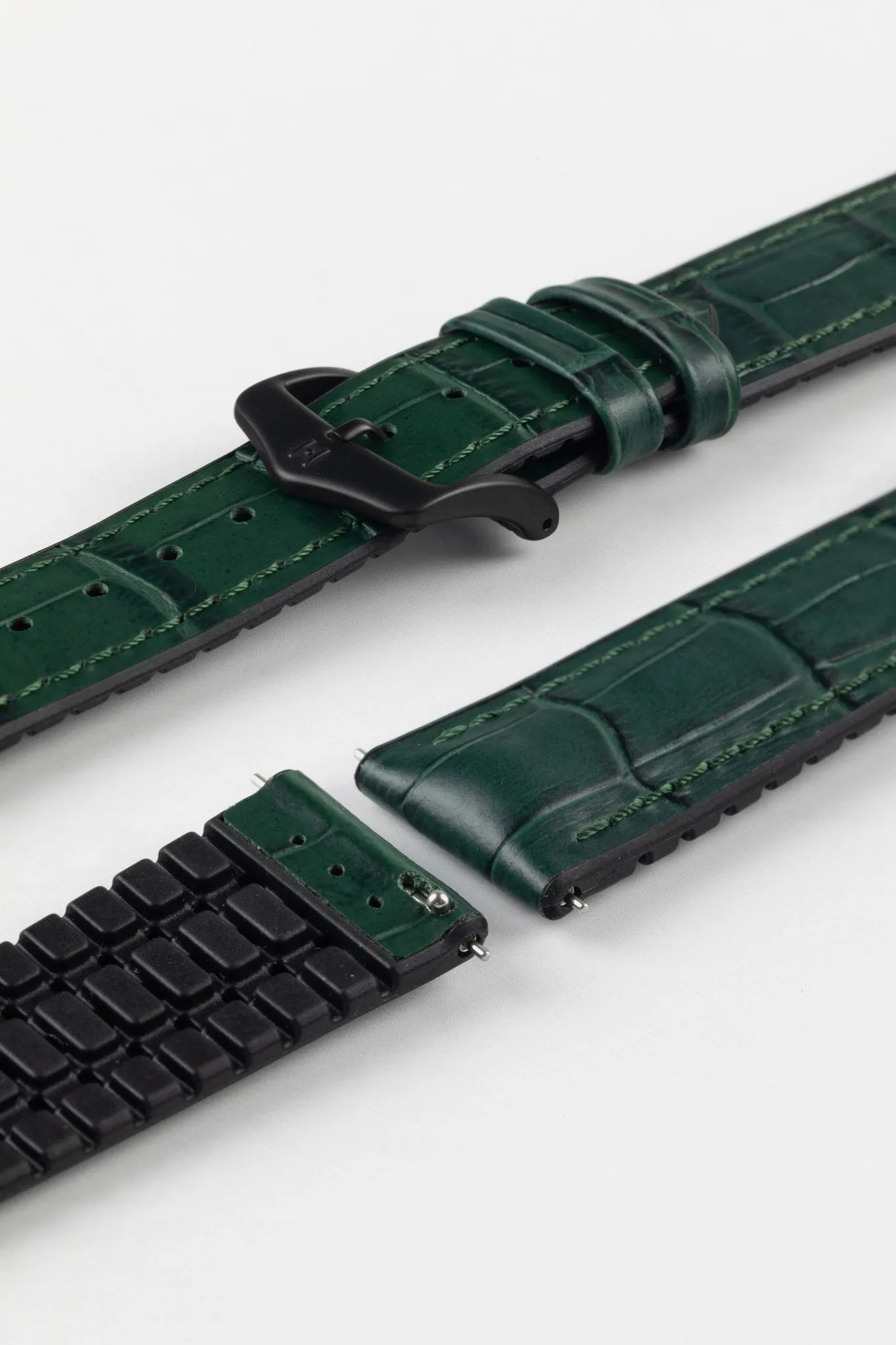 Hirsch PAUL Alligator Embossed Performance Watch Strap in GREEN