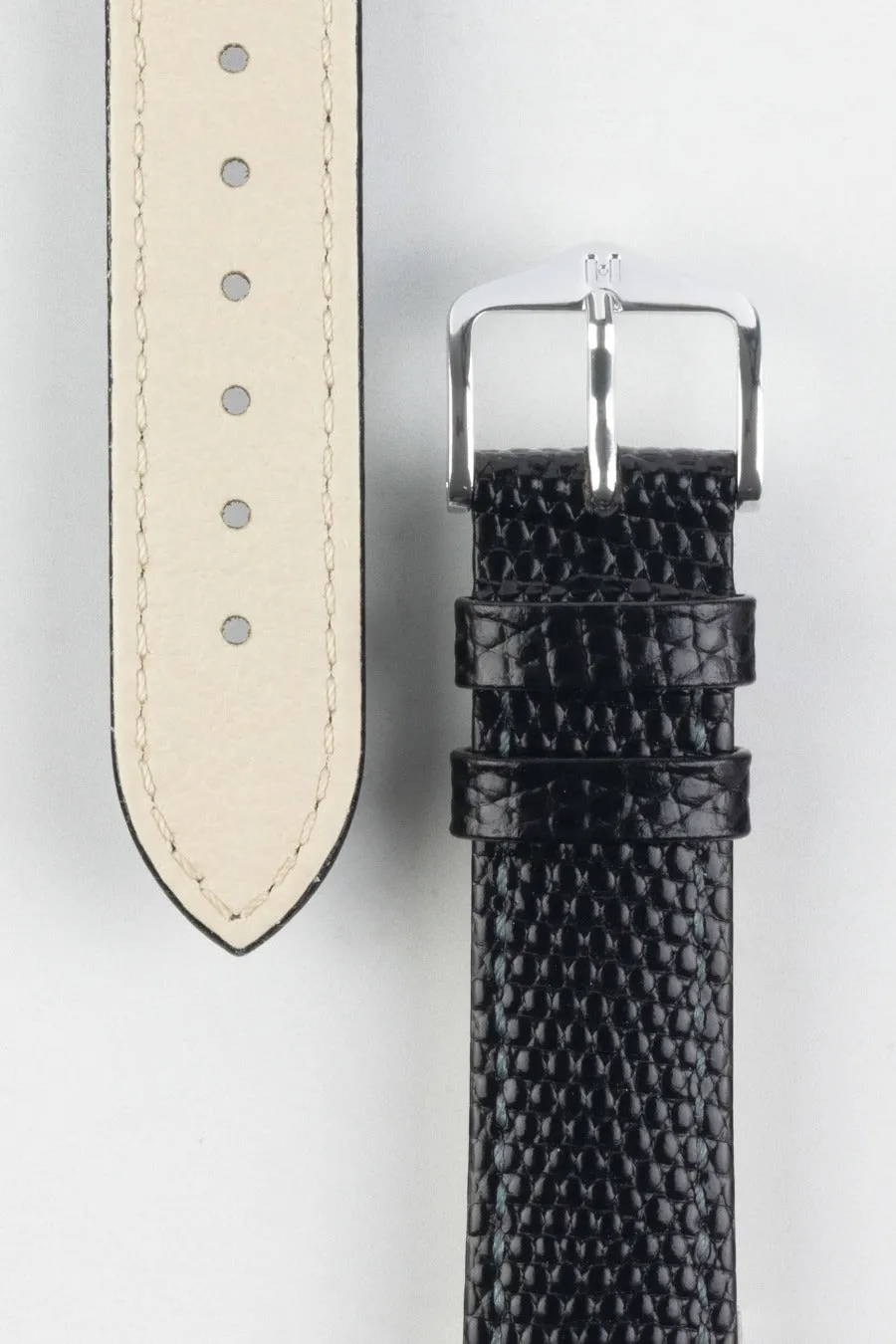Hirsch RAINBOW NQR Lizard-Embossed Leather Watch Strap in BLACK