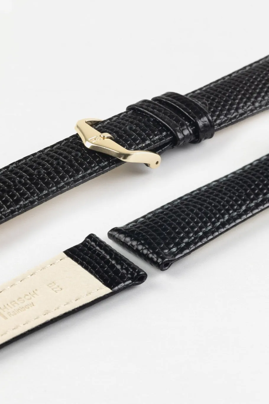 Hirsch RAINBOW NQR Lizard-Embossed Leather Watch Strap in BLACK