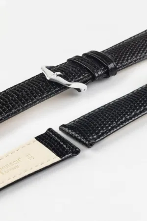 Hirsch RAINBOW NQR Lizard-Embossed Leather Watch Strap in BLACK