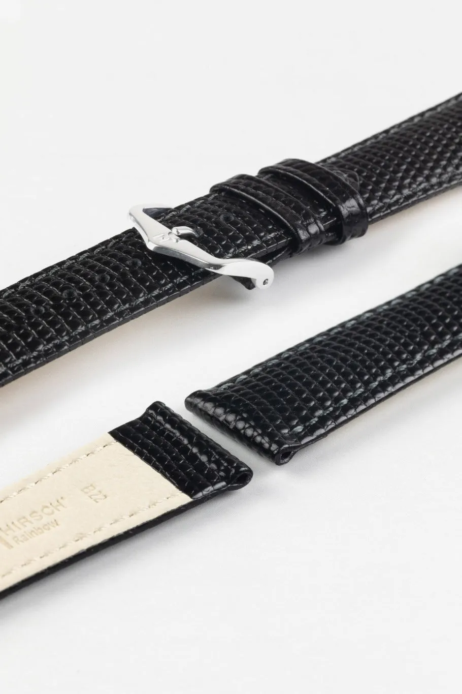 Hirsch RAINBOW NQR Lizard-Embossed Leather Watch Strap in BLACK