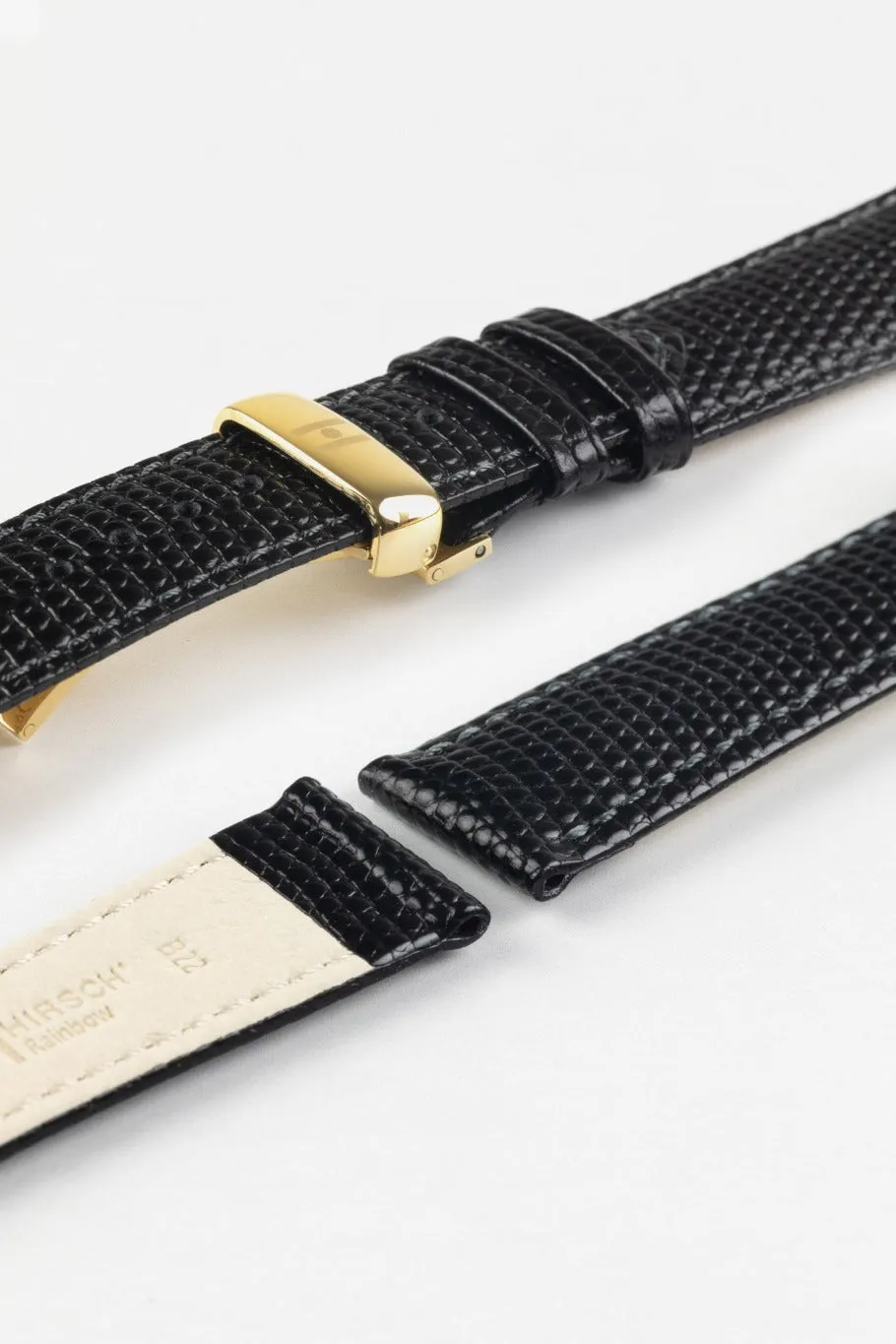 Hirsch RAINBOW NQR Lizard-Embossed Leather Watch Strap in BLACK